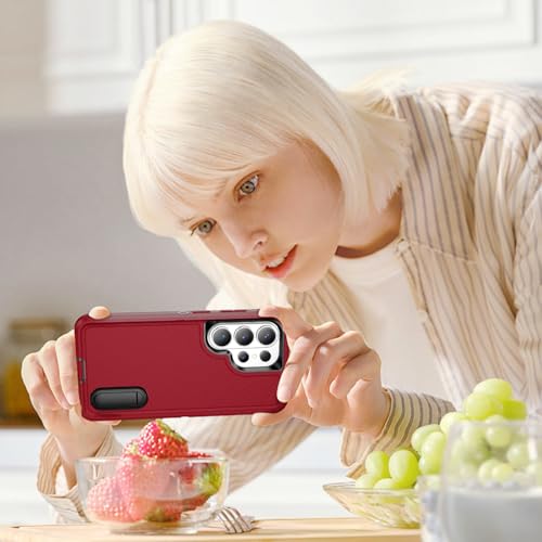 for Samsung Galaxy S26 Ultra Case with Kickstand Case 3-Layer Military Grade Protective Case Cover Silicone Heavy Duty Rugged Shockproof for Galaxy S26 Ultra Phone Case (Red+Black) - color: Red+Black