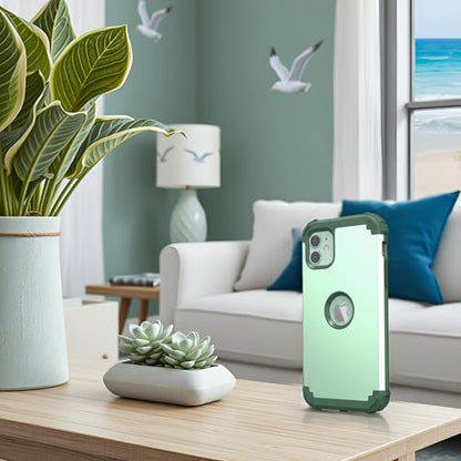 IDweel for iPhone 11 Case with Tempered Glass Screen Protector,Hybrid 3 in 1 Shockproof Heavy Duty Protection Hard PC Cover Soft Silicone Bumper Full Body Case, Mint Green - color: Mint Green