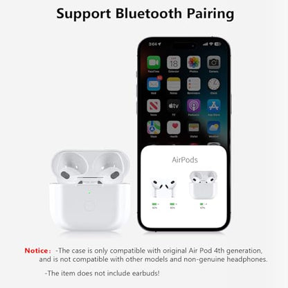 Wireless Charging Case Compatible with AirPod 4th Generation, Air Pod 4 Case Replacement with Bluetooth Pairing Sync Button, No Earbuds,White