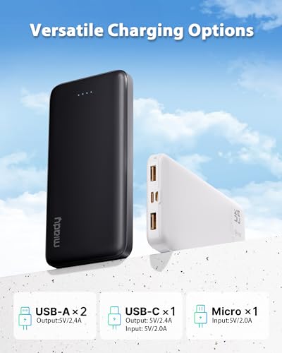 Miady 2-Pack Portable Charger, Slim 10000mAh Power Bank Dark Black+White - color: Black+White