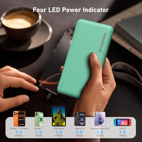 Portable Charger, 10000mAh Power Bank, Travel Battery Pack - color: Green