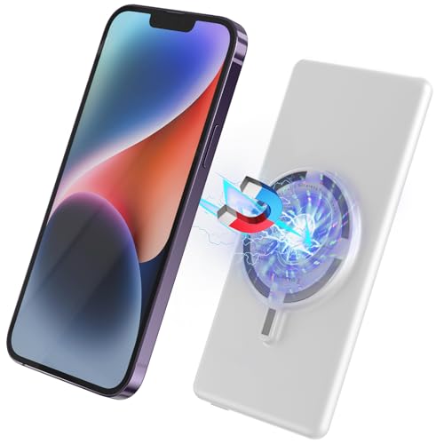 Magnetic Battery Pack for iPhone /17/16/15/14/13/12 Series, 10,000mAh Mag-Safe Battery Pack, Slim Mag-Safe Power Bank Charger, Power Bank Magnetic Charger for iPhone (White) - color: White