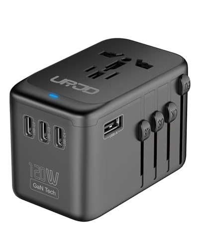 Universal Travel Adapter 120W GaN Fast Charger for Europe UK US - color: GaN 120W-Black+Grey