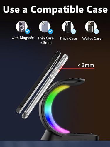 3 in 1 Wireless Charging Station, 15W Fast Magnetic Wireless Charger - color: Black