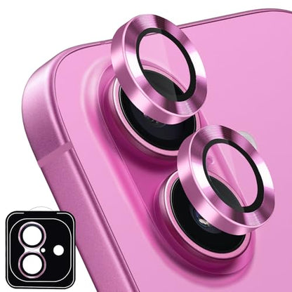 Designed for iPhone 16 and 16 Plus Camera Lens Protector, Metal Lens Cover 9H Tempered Glass Camera Cover Anti Scratch Shockproof Screen Protector - color: Pink