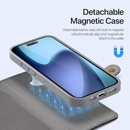 for iPhone 17 Pro Case Wallet, Detachable Magnetic Wallet Case | Compatible with Magsafe, RFID Blocking, Zipper Card Holder, PU Leather Flip Folio Case, Strap Wallet Case - color: Gray, size: iPhone 17