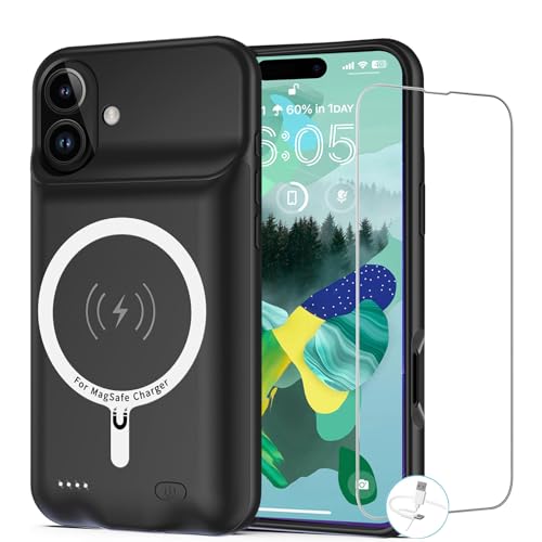 Battery Case for iPhone 16 Plus, [12000mAh] Enhanced Portable Protective Smart Qi Wireless Charger Case Battery Pack with CarPlay Wireless Charging Case Compatible for iPhone 16 Plus (6.7 inch)-Black - size: iPhone 16 Plus