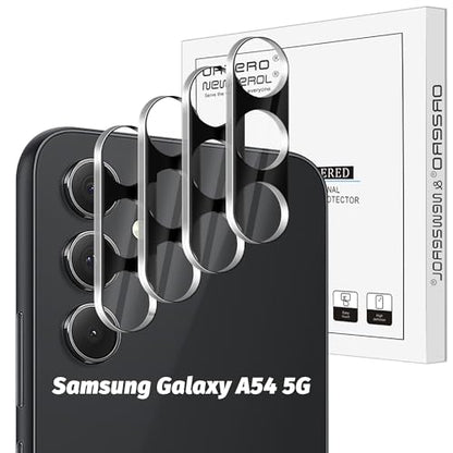 Orzero (4 Pack) Camera Lens Protector Compatible for Samsung Galaxy A54 5G, Protector de Cámera Tempered Glass 9 Hardness HD Anti-Scratch Bubble-Free - size: Samsung Galaxy A54 5G