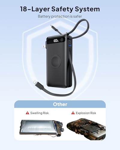 22.5W Fast Charging Portable Charger, 10000mAh Power Bank for Apple Watch - color: Black