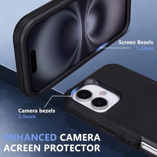 for iPhone 16 Case with Belt Clip Holster + Screen Protector, Black | Heavy Duty Drop Protection, 3-Layer Rugged Shockproof Anti-Drop Full Body Protective Case for iPhone 16 6.1 Inch - color: Black