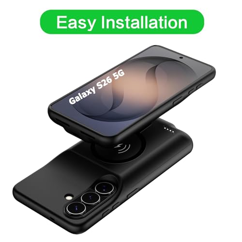 Wireless Charging Case for Galaxy S26, Upgraded 10000mAh Rechargeable Portable Charging Case Compatible with Galaxy S26 (6.3 inch) with Carplay Extended Battery Pack Charger Case (Black) - size: Galaxy S26 -10000mAh