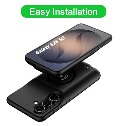 Wireless Charging Case for Galaxy S26, Upgraded 10000mAh Rechargeable Portable Charging Case Compatible with Galaxy S26 (6.3 inch) with Carplay Extended Battery Pack Charger Case (Black) - size: Galaxy S26 -10000mAh