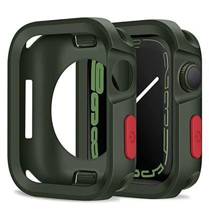 Amizee Rugged Case Compatible with Apple Watch Case Series 9/8/7 41mm SE 3/2/1 Series 6/5/4 40mm, Soft TPU Shockproof Bumper Drop Proof Protective Cover Compatible with iWatch - Army Green - color: Army Green, size: 40mm/41mm