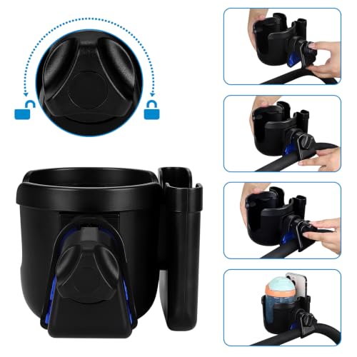 Accmor Wheelchair Cup Holder with Phone Holder, ﻿Universal 360° Rotatable Walker Cup Holder Rollator Scooter Accessory - color: Black