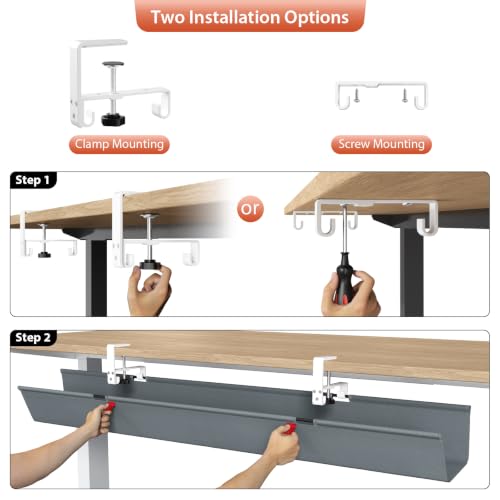 Univivi No Drill Under Desk Cable Management Tray, 48 inch Cable Management - color: Grey, size: 48"L x 5.5"W
