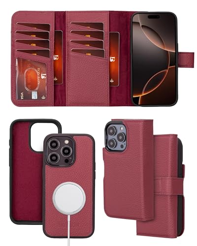 Bayelon Wallet Case for iPhone 16 Pro Max 6.9", Trifold Leather Wallet, Detachable Magnetic Flip Folio Cover, Card Holder, iPhone 16 Pro Max Wallet Case, MagSafe Compatible, RFID (Burgundy) - color: Burgundy, size: iPhone 16 Pro Max
