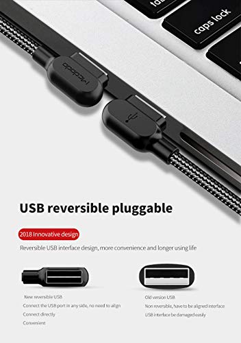 mcdodo USB 90 Degree Right Angle Elbow Design Game LEDCable Nylon Braided Sync ChargeDouble Size USB Data 6FT/1.8M Cable Compatible with iPhone 14/13/12/11 Pro Max (Black 6FT (iPhone))