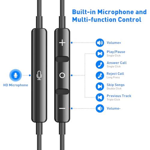 USB C Headphones Magnetic Wired Earbuds with Mic Volume Control 4ft Black - color: Black