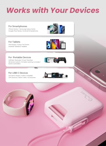 M1 Mini Portable Charger, 10000mAh Ultra-Compact Power Bank, 22.5W PD Fast Charging, Tpye-C Built-in Cable, Small External Battery Pack for iPhone, Samsung, Android iPad (Pink) - color: Pink