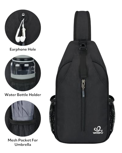 WATERFLY RFID Sling Backpack Crossbody Sling Bag Travel Hiking Daypack | RFID hidden back pocket,Multi-compartment storage,Water-resistant,Breathable back pad,Phone pocket in shoulder strap - color: Rfid-black