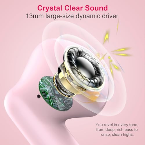 Wireless Earbuds, Bluetooth 5.4 Earbuds Stereo Bass, Bluetooth Headphones - color: Deep Pink