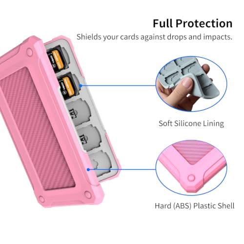 Memory Card Case with 40 Card Slots for SD and Micro SD Cards - color: Carbon Fiber Pink