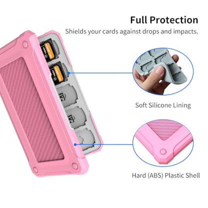 Memory Card Case with 40 Card Slots for SD and Micro SD Cards - color: Carbon Fiber Pink