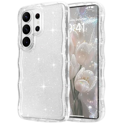Pepmune for Samsung Galaxy S26 Ultra Case Clear, Cute Sparkly Bling Glitter Curly Wave Edge Bumper Cover for Women Girls Men Drop Protection Shockproof Phone Case for Samsung Galaxy S26 Ultra, Clear - color: Clear, size: Samsung Galaxy S26 Ultra