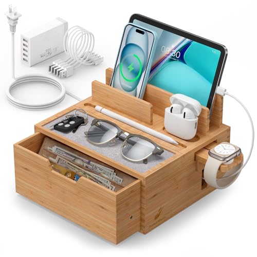 Pezin & Hulin Charging Station Dock with Charger HUB and Cables-Natural - color: Natural (With Charger)