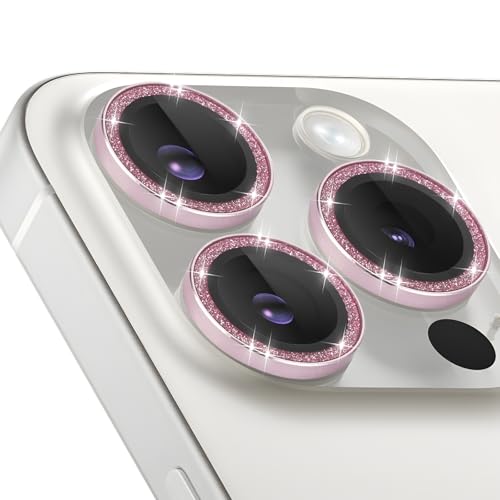 Camera Lens Protector for iPhone 15 Pro/15 Pro Max, Glitter Pink - color: Glitter Pink