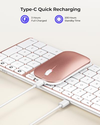 seenda SKM64-2 Bluetooth Keyboard and Mouse Combo for Mac, MacBook and iPad - color: White & Rose Gold