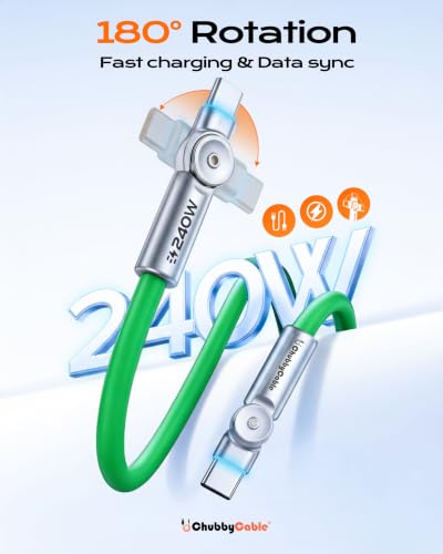 chubbycable RotateX 240W 180° Rotating USB C to USB C Cable, Green, 3.3ft - color: Green, size: 3.3ft (1m)