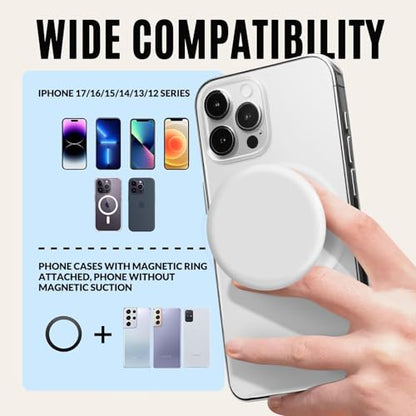 for MagSafe Phone Grip,Soft Silicone Magnetic Collapsible Cell Phone Finger Grip for iPhone 17/16/15/14/13,12 and Smartphones Tablets - White - color: White
