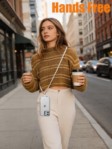 Crossbody Phone Lanyard Chain Shoulder Cellphone Strap Phone Charm Neck Chain iPhone Holder 3 Pad Patches Tether Universal for iPhone 16 Pro Max 15 14 for Samsung S24 Google Moto Gold/White - color: Gold-White
