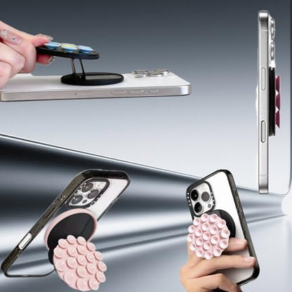Rookii Strong Magnetic Suction Cup Phone Grip Stand,Compatible MagSafe Phone Ring Holder with Kickstand,Secure Grip for Hands-Free Viewing,for iPhone and Android Phones (Pink) - color: pink