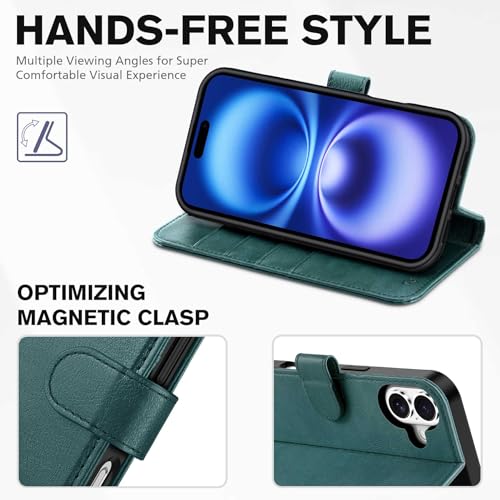 TUCCH Case Wallet for iPhone 16 (6.1") 2024, RFID Blocking Folio, Teal Blue | 4 Card Holders, Kickstand, PU Leather, Magnetic Closure, Shockproof TPU Shell, Protective Flip Cover - color: Textured Teal Blue