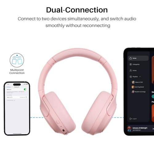 TOZO HT3 Hybrid Noise Cancelling Wireless Headphones, 90H Over Ear Headset - color: Titanium Pink