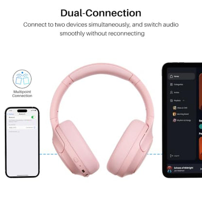 TOZO HT3 Hybrid Noise Cancelling Wireless Headphones, 90H Over Ear Headset - color: Titanium Pink