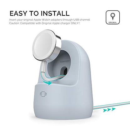 AhaStyle iWatch Stand Silicone Charging Dock Holder Accessories for Apple Watch Series 8/Ultra/SE2/7/6/SE/5/4/3/2/1(49/45/44/42/41/40/38mm), Supports Nightstand Mode【Adapters NOT Included】(Light Blue) - color: Light Blue
