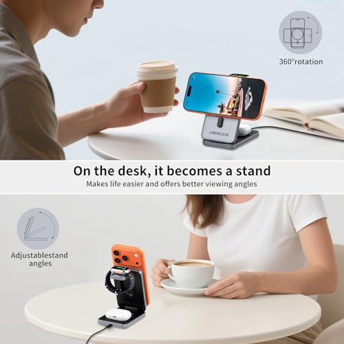3-in-1 Adjustable Magnetic Charger, 15W for iPhone/Watch/AirPods - color: Grey
