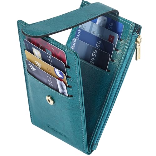 Chelmon Women's RFID Slim Card Holder Wallet | Thin Bifold Multi Card Case with Zipper Coin Pocket Purse for Women(Peacock Blue) - color: Peacock Blue
