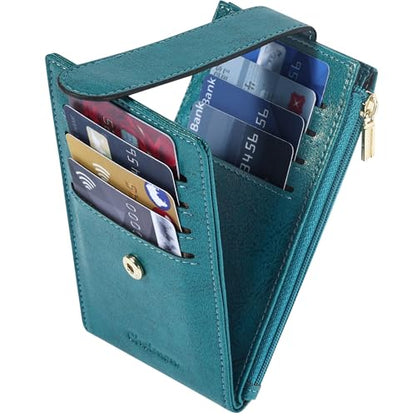 Chelmon Women's RFID Slim Card Holder Wallet | Thin Bifold Multi Card Case with Zipper Coin Pocket Purse for Women(Peacock Blue) - color: Peacock Blue