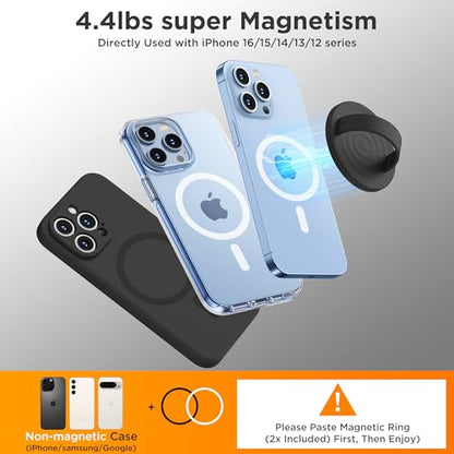 Upgraded Magnetic Phone Grip, Liquid Silicone Soft and Portable, Removable Finger Loop Ring Grip Holder for iPhone, Strong Magnetic Attraction, Compatible with MagSafe Phone Case, Black - color: Black