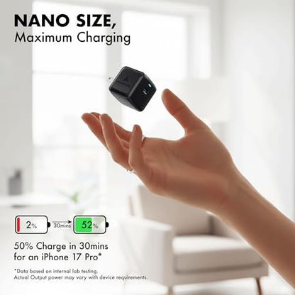 PD 20W GaN Charger, Wozoyo Type-C Fast Charger Compatible for iPhone 17/16/16 Pro Max/15 Series/iPad Pro, Smartphones & Tablets, QC 3.0,Compact Foldable Plug Design, Smart Power Delivery