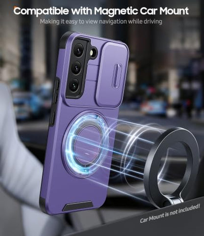 JAME for Samsung Galaxy S22 Case with Ring Stand & Slide Camera Cover - color: Purple, size: Galaxy S22