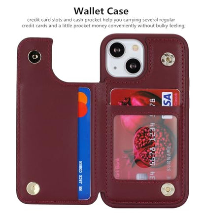 iCoverCase Compatible with iPhone 13 Mini Case with Card Holder, Wallet Phone Case for Women Men RFID Blocking PU Leather Protective Case 5.4 Inch (Wine Red) - color: Wine Red