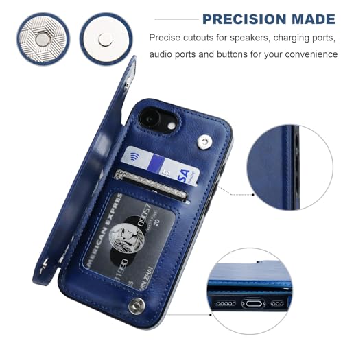 ONETOP for iPhone 17e/16e Wallet Case with Credit Card Holder,Blue | Kickstand,ID/Cash Holder,Case Wallet with Card Slots,Double Magnetic Clasp,Durable PU Leather Shockproof Cover for Women Men - color: Blue