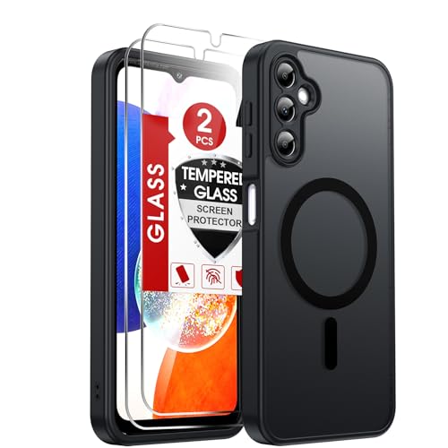 LeYi for Samsung Galaxy A14-5G Phone Case [Magnet Fit] Soft-Touch, Black | A14 Samsung Phone Case with [2 PCS] Screen Protector, Raised Camera Guard & Frosted Translucent Protective Funda para A 14 - color: Black, size: Galaxy A14 (6.6 Inch)