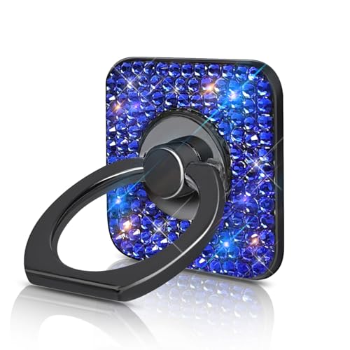 Bling Crystal Rhinestone Cell Phone Ring Holder Grip，360°Rotation Metal Finger Cute Glitter Stand Kickstand Universal Compatible with iPhone Samsung Galaxy LG Google iPad （Blue Square） - color: blue square
