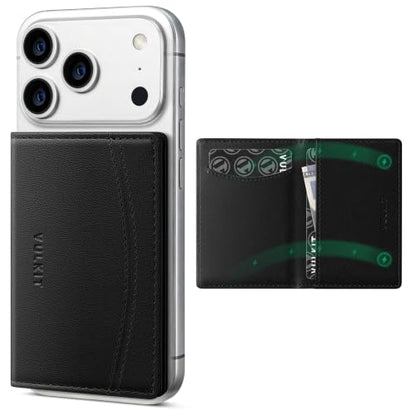 VULKIT Phone Card Holder Stick on Adhesive Credit Card Holder RFID Blocking Sticky Phone Wallet Compatible with iphone Leather Card Case for Women - color: Black
